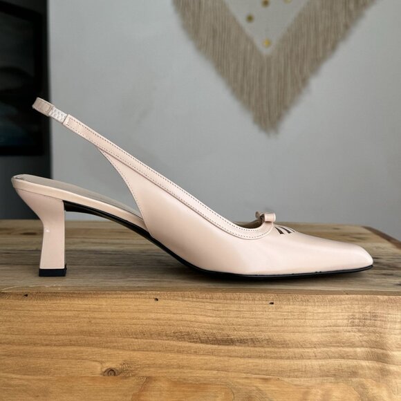 Vintage Via Spiga Box Leather Pink Light Beige Pointy Toe Slingback Kitten Heel - Picture 7 of 14